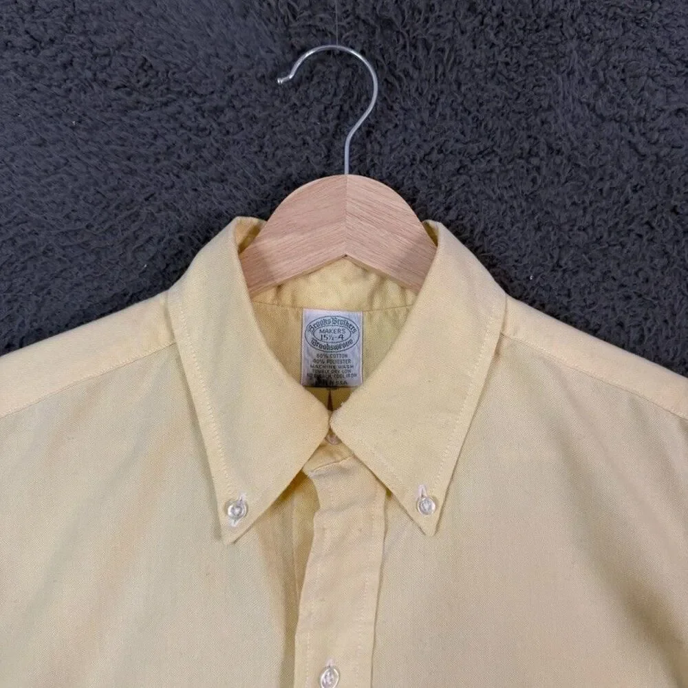 Vtg Brooks Brothers Shirt Mens 15.5 34 Yellow OCBD Button Down Brooksweave - Picture 3 of 11